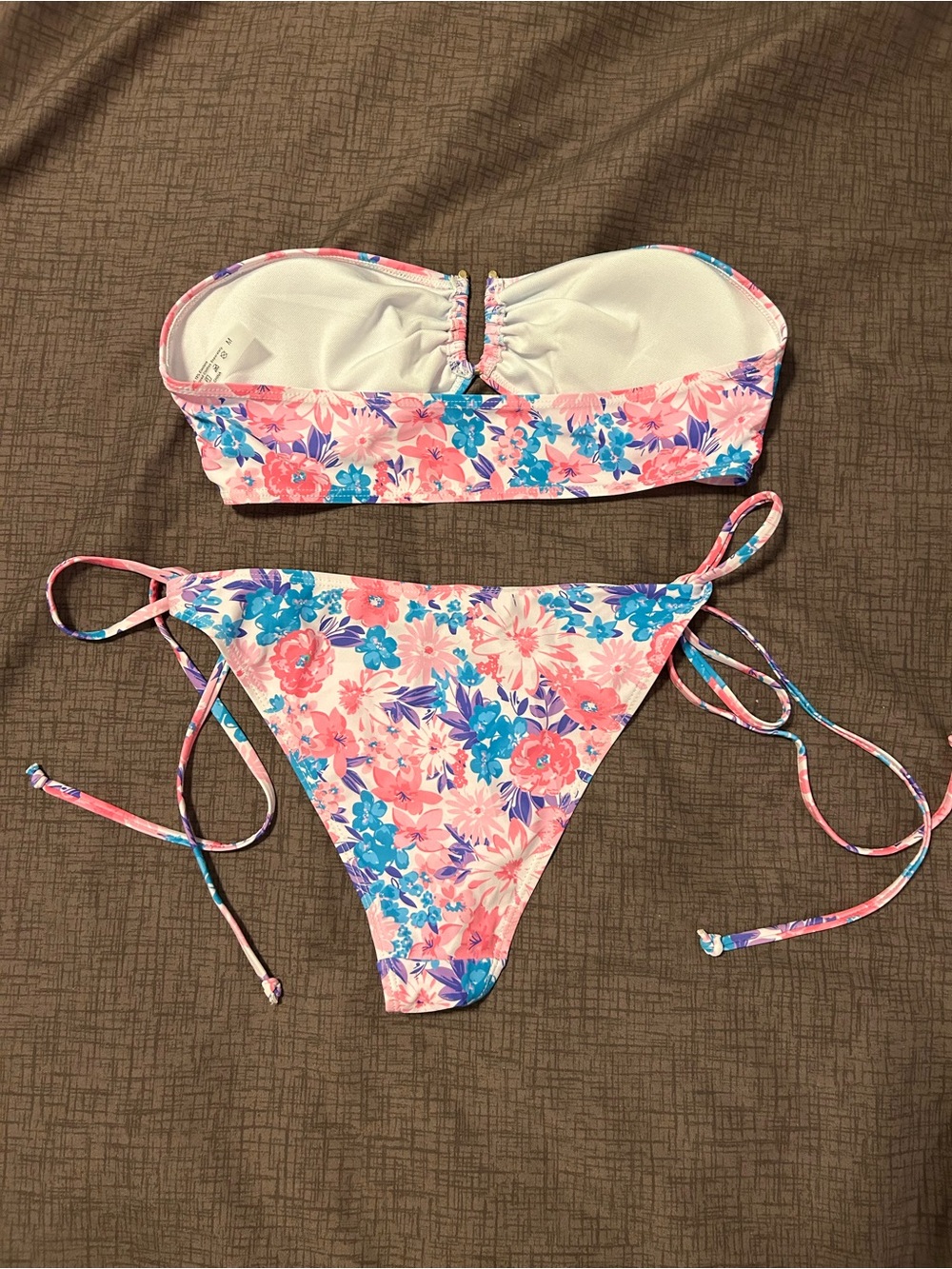 Pink & Blue Floral Bandeau Bikini Top - Picture 2 of 3